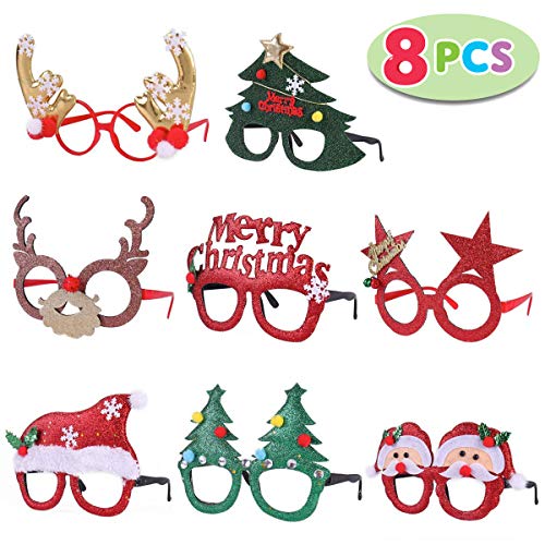 Pack of 8 Christmas Party Fancy Glasses Frames with 8 Designs Christmas Parties
