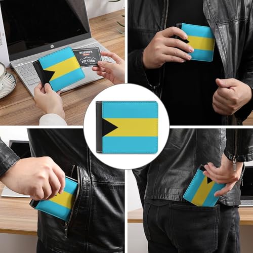 Bahamas Flag Sea Blue Fashionable Single-sided Leather Wallet And Portable Wallet3
