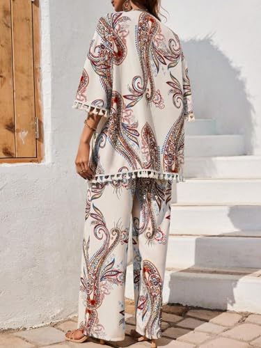 Image of Leriya Fashion Co Ord Set for Women Stylish | Summer Travel Co-Ord Set Short Sleeve Shirt & Wide-Leg Pant | Paisley Printed Stylish Casual Outfit for Summer Cord for Women | Dress for Woman