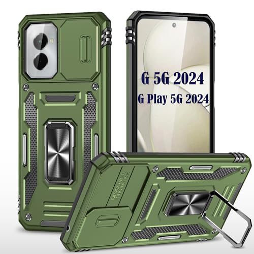 Coque Moto G 5G 2024 PASNEW militaire avec protège-caméra coulissant béquille vert olive