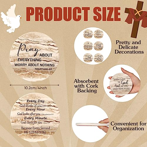Dandat SES-DANDAT-209 12 Pcs Christian Coasters For Drinks With Bible Verses Christian Drink Coasters With Cork Backing Absorbent Coasters For Coffee Table With Holder Funny Ceramic Bar Coasters thumb #1