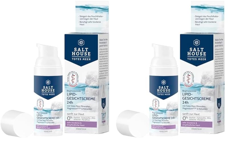 Salthouse Totes Meer Therapie Lipid-Gesichtscreme 24h, mit Omega-Fettsäuren für sehr trockene und empfindliche Haut, auch als Maske anwendbar, 50ml (Packung mit 2)