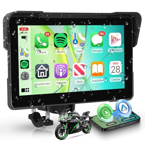 Motorcycle CarPlay Screen 7 Inch Portable Wireless Carplay Android Auto for Motorbike IP68 Waterproof Touchscreen, Supports Airplay & Android Cast, GPS Navigation, Bluetooth, EQ