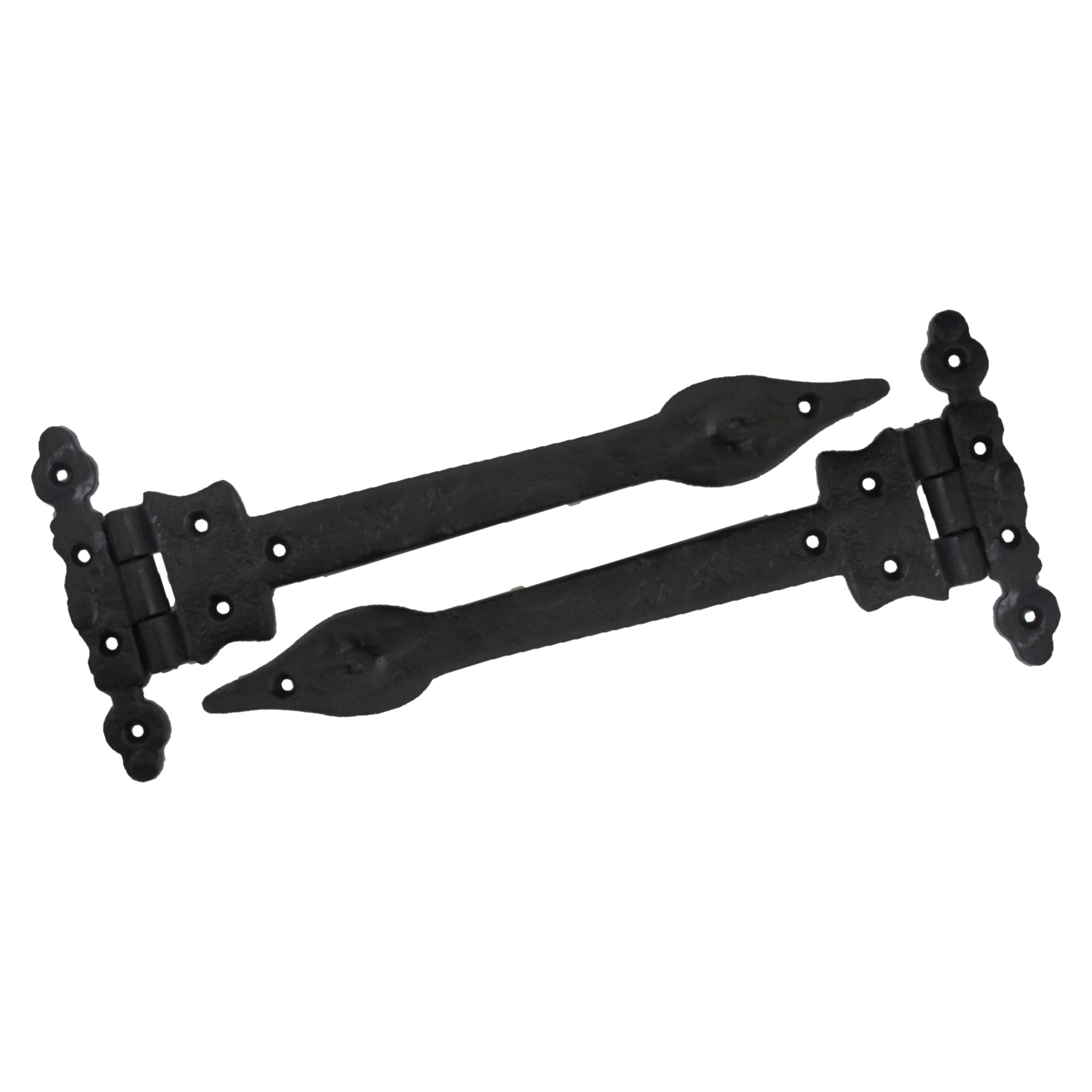 Black Antique Cast Iron Leaf Tee Hinges, 9" Rustic Vintage Style for Doors, Cabinets and Gates, 230mm x 100mm, Pair