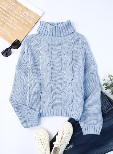 Image of Dokotoo Womens 2026 Winter Fall Solid Turtleneck High Neck Balloon Long Sleeve Sweaters Pullover Outerwear