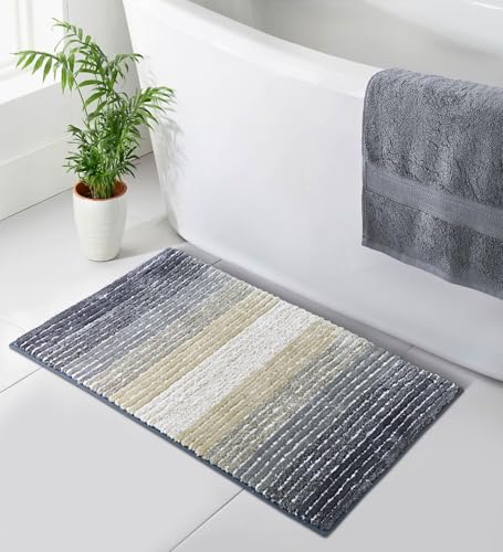 Image of Obsessions Soft & Plush Bath Mat | Quick Dry, Stain & Skid Resistant | Luxuriously Soft, Long Lasting Color | TPR Latex Backing, Size 50x80 cm, Beige & Grey