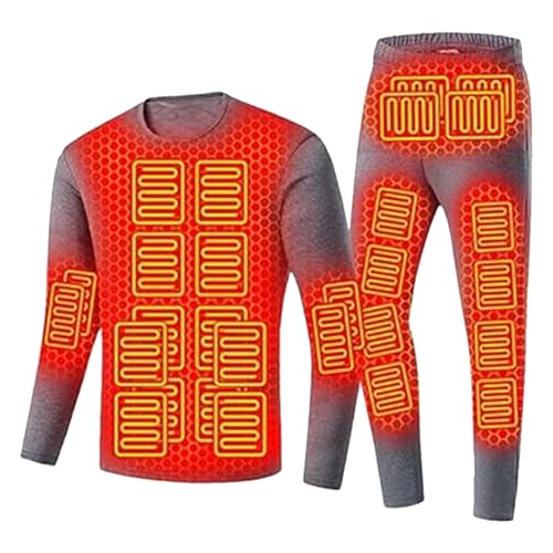 TOVCHEI Heated Underwear Set for Men, 28 Zones USB Electric Heating Thermal Baselayer Shirt Pants Set for Winter Daily Work,Gray,XXL