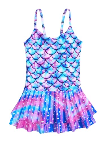 Girls Swim Dress One Piece Swimwear Fish Scale Printed Mermaid Swimsuit Summer Seaside Beachwear
