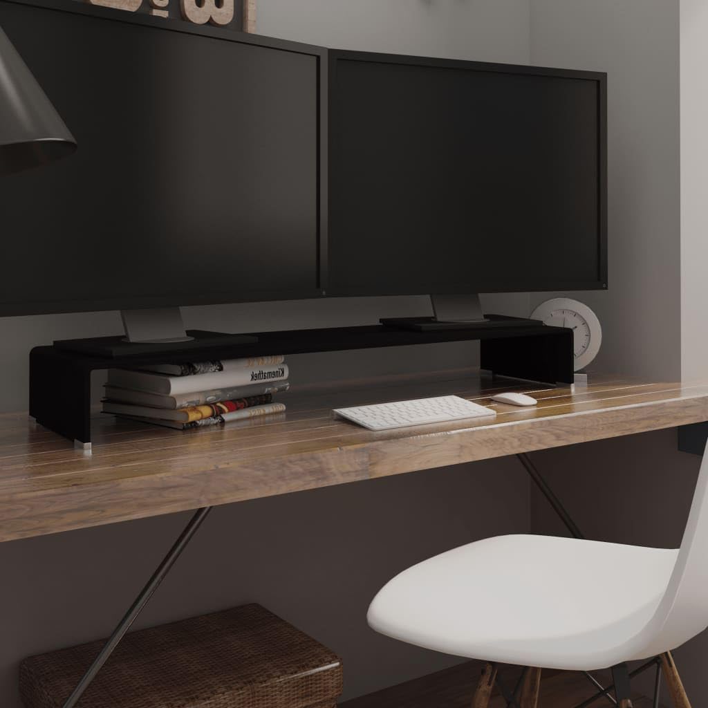 vidaXL Meuble TV/Support pour Moniteur 110x30x13 cm Verre Noir