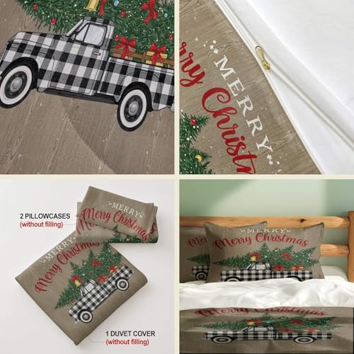 Housse de couette à carreaux noirs et blancs parure lit de Noël