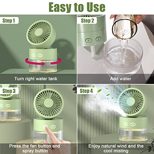 Driony Mini Desk Misting Fan, 1500Mah Portable Usb Rechargeable Battery Adjustable Foldable Table Fan With 3 Speed Wind, Nightlight, 350Ml Water Tank,2 Mist Spray Mode,5.2 Inch For Travel,Outdoor,Home #TOP4