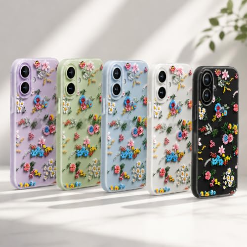 Image of SQUIF for iPhone 17 Back Case Cover Soft Silicone Translucent Matte Floral Printed Camera Protection (White)