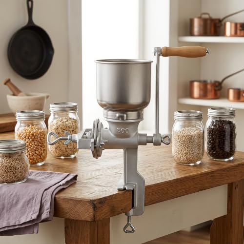 Image of NicBex Manual Grain Mill, 7.5lb Cast Iron Flour Mill Grinder (Silver）