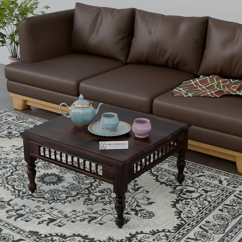 Image of Jangid Handicraft Solid Wood Coffee Table for Living Room | Wooden Center Table | Square Coffee Table | Tea Table for Sofa | Modern Sofa Table for Hall | Sheesham, Walnut Finish