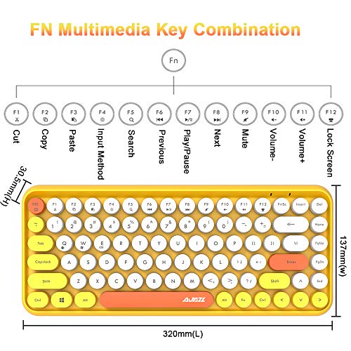 Tastiera Bluetooth Wireless, Simpatica Tastiera compatta Mini a 84 Tasti, Tecnologia di connessione Bluetooth Wireless a 2,4 GHz, Retro keycap Rotondo ABS, Pannello Opaco, Design ergonomico(Giallo)