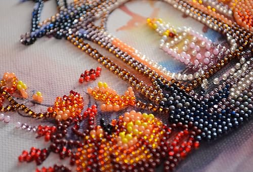 Image of Wizardi Bead Embroidery kit - Autumn Light. Colorful Beads, Beading Needles. DIY Kit. Embroidery for Beginners. Home Decor. AMB-109 Abris Art