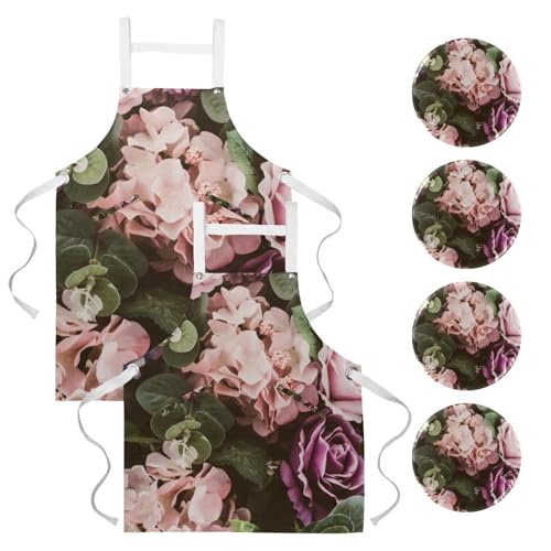Lot de 2 tabliers de cuisine à motif banquet de fleurs roses taille unique