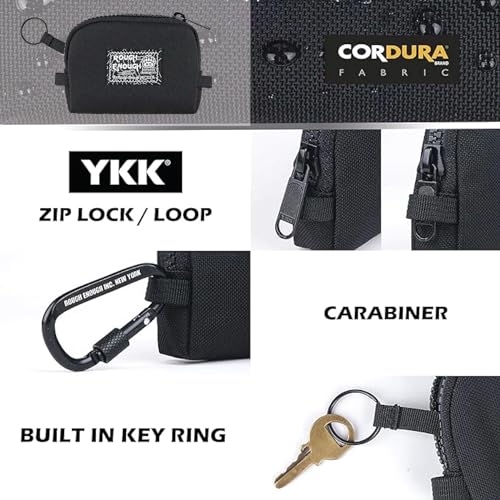 Rough Enough Small Coin Purse Card Wallet Keychain Pouch for Men Women with Zipper Neck Lanyard Black Cordura Water Repellent3