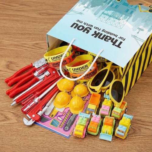 Image of Party Propz Construction Theme Birthday Return Gifts for Kids - 70 Pcs,3D Toys,Tool Pen,Key Chain,Eyeglasses,Slap Bands, Gift Bag, Construction Theme Decoration, Birthday Return Gift for Kids 6-12