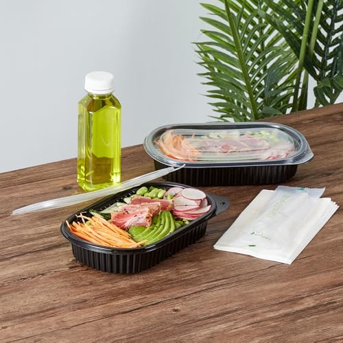Image of Restaurantware-Chef 101 25 Ounce Meal Prep Containers, 50 Microwavable To Go Containers With Lids - Disposable, Freezable, Black Plastic Oval Food Containers, Pack Hot And Cold Food, For Takeaway