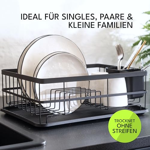 Foto von JOHSEATY Abtrofgestell Geschirr Inklusive Abtropfschale - 42x32cm I Rostfrei mit Besteckhalter I Abtropfständer Abtropfgitter Geschirrtrockner Geschirrabtropfgestell Küche I Dish Drainer Drying Rack