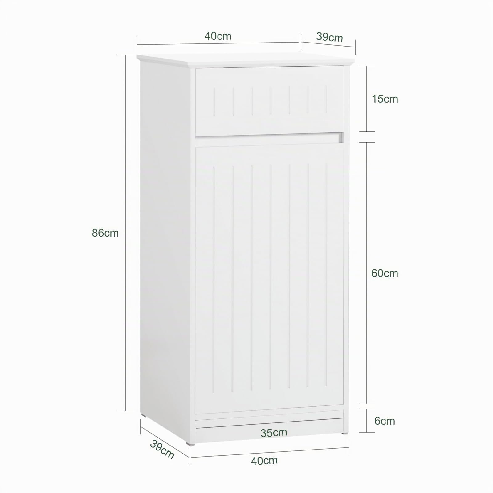 SoBuy Armadietto da Bagno con Cesto portabiancheria –Mobile Lavanderia con Cassetto – Armadio Compatto per Piccoli Spazi, Mobiletto Bagno Salvaspazio in Legno, 40x90x38cm, Bianco, BZR110-W