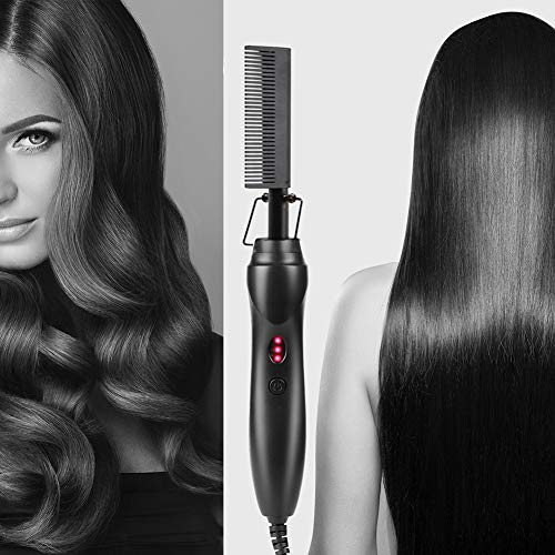 Plancha para el Cabello con Placas de Cerámica, Peine Eléctrico para Alisar y Rizar, Ideal para Cabello Afroamericano, Pelucas y Barbas Largas, Funciona en Cabello Mojado y Seco miniatura 3