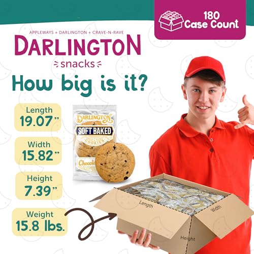 Image of Darlington Snacks Individually Wrapped Soft Baked Chocolate Chip Cookies, 100% Nut Free & Kosher Healthy Cookies, Made in USA, 1.4 Oz, 180 Count