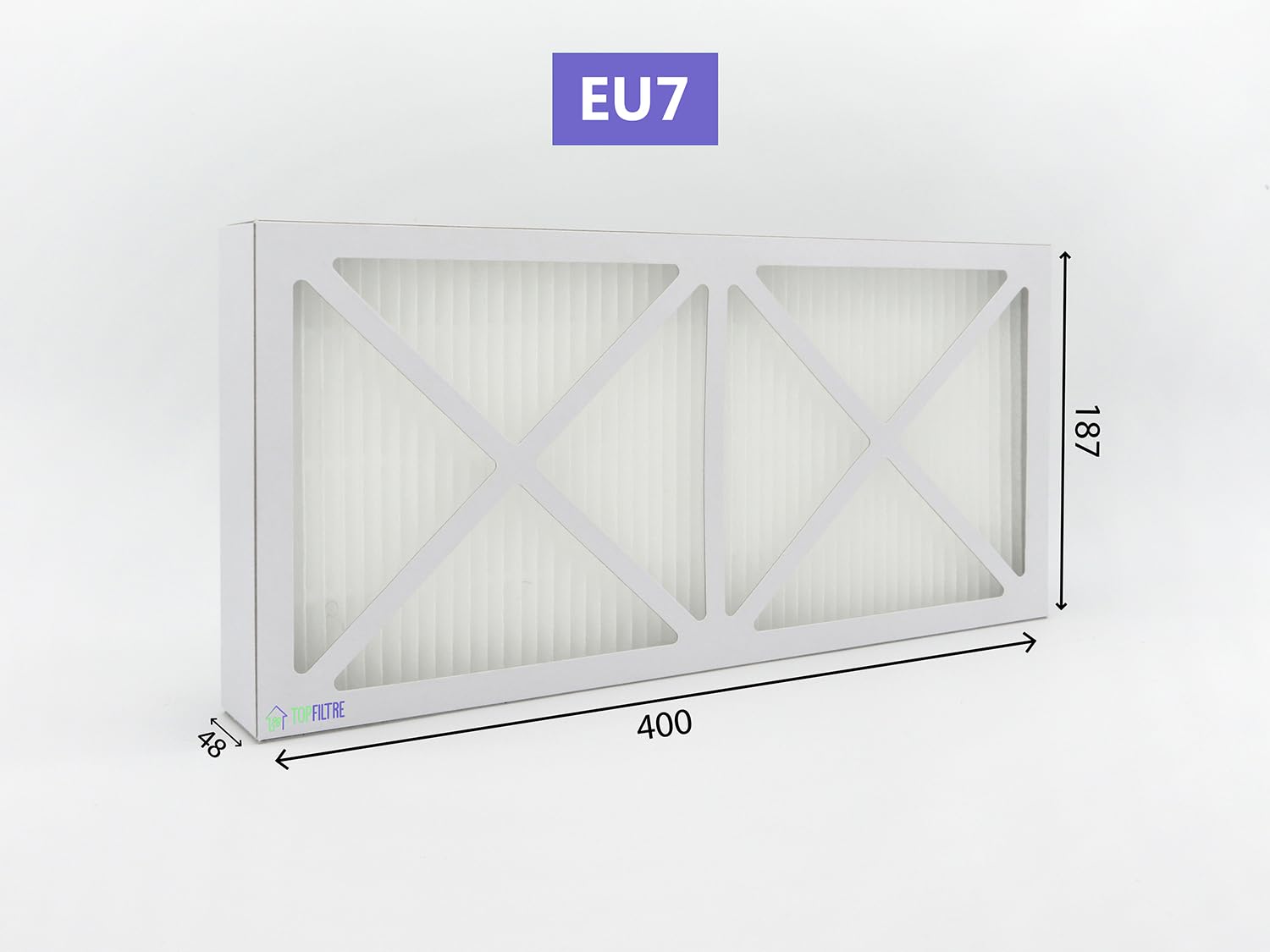 Filtre Générique F7/EU7 compatible VMC double flux UNELVENT IDEO 325 ECOWATT/INITIA 225 en Papier, 400 x 187 x 4.8 mm, Filtration supérieure, Fabriqué en Europe