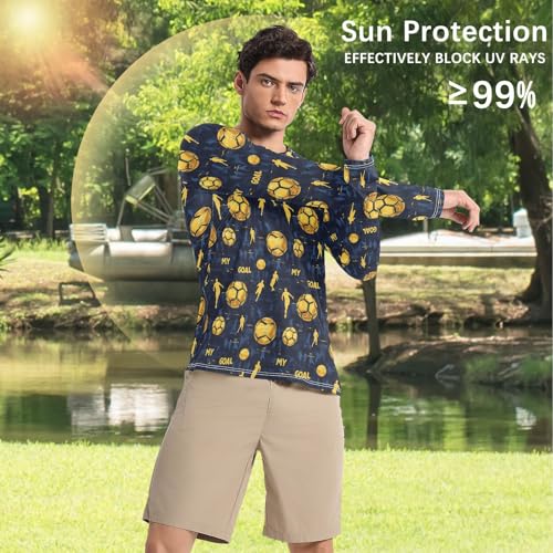 Mens UV Protection Shirts Rash Guard Long Sleeve UPF 50+ Golden Football Quick Dry S4