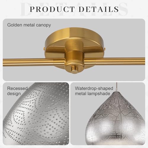 Image of Moroccan Pendant Light, 2-Light Perforated Metal Teardrop Shade
