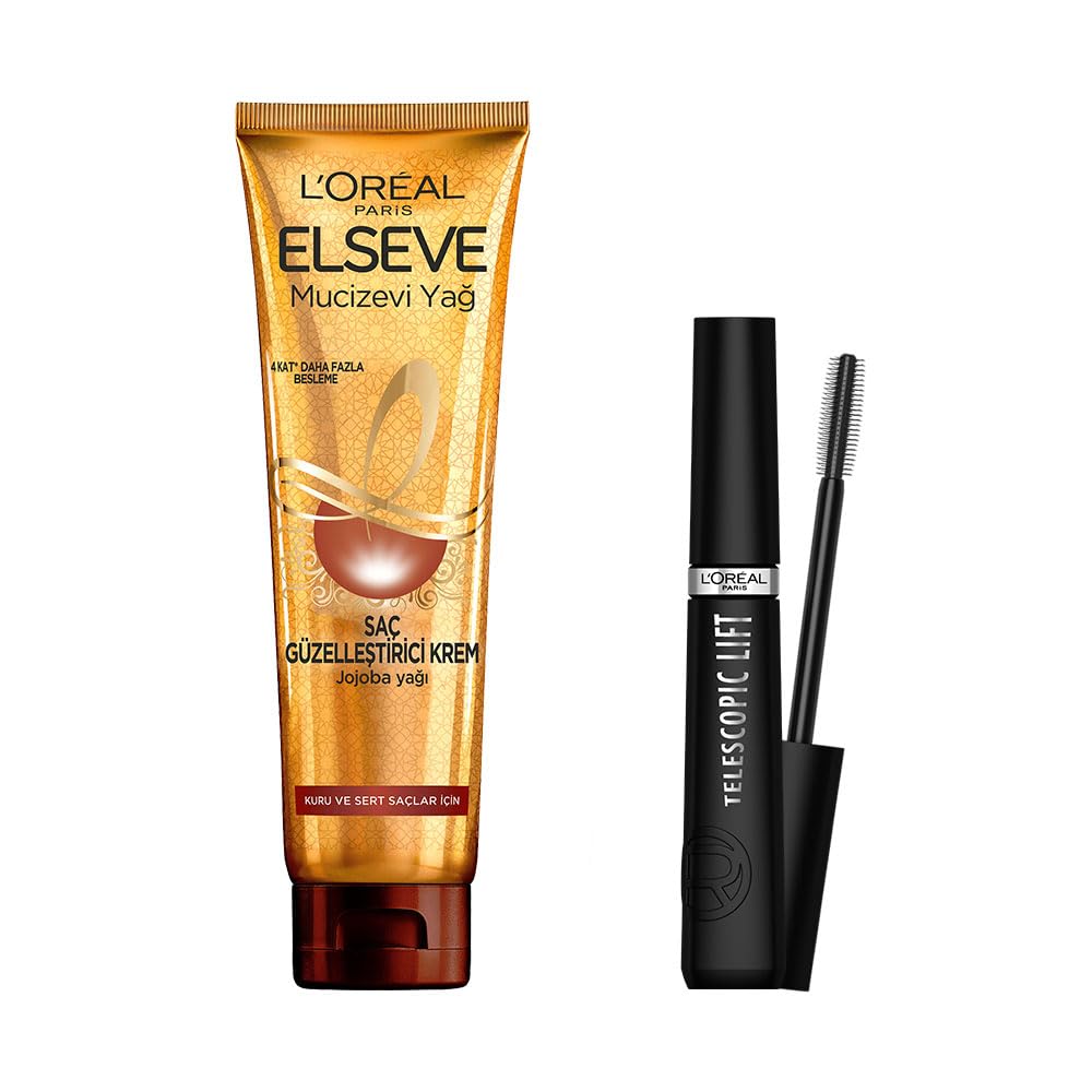 L’Oréal Paris Elseve Mucizevi Yağ Saç Güzelleştirici Krem 150 ml - Kuru ve Sert Saçlar & Telescopic Lift Maskara Saç Bakım Seti
