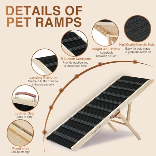 Dog Ramp for Car - 51" Long Foldable Pet Ramp for Small Large Dogs - Dog Ramps for High Beds Couch Car/SUV - Pet Stairs High Traction with Platform 6 Adjustable Heights 13" to 28" Up to 200LBS - Image 3