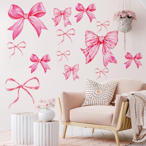 8 hojas de pegatinas de lazo rosa para pared miniatura 5
