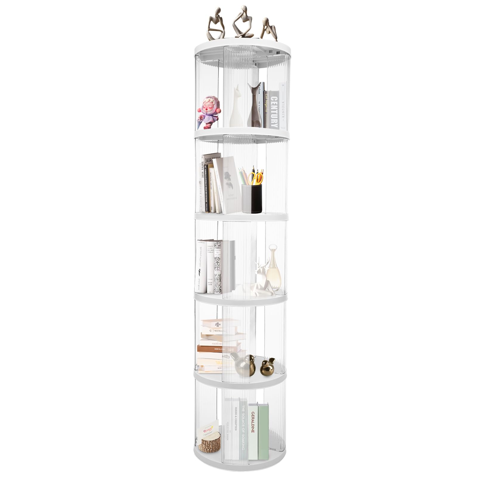 Libreria girevole moderna a 360°, libreria a 5 livelli, per studio, dormitorio, caffè, tè, bianco, 40,5 x 168,5 cm