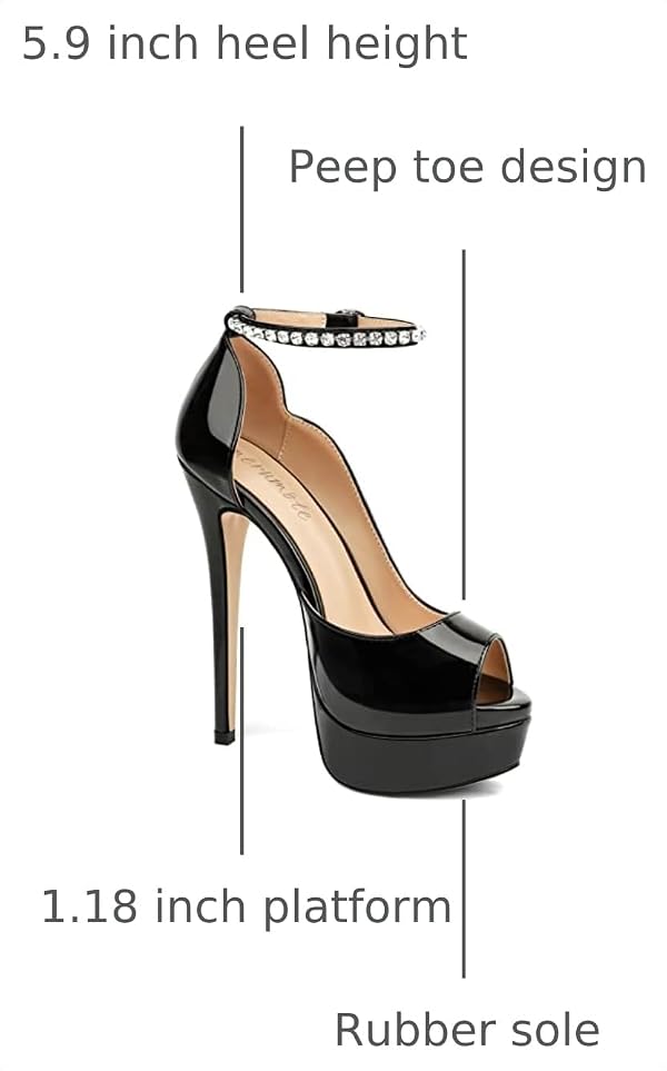 MERUMOTE Women's Platform Stilettos Rhinestone Heels, Black Pearl, 6.5US by MERUMOTE - Used condition - Image 2