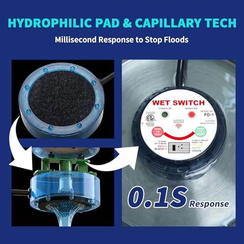 HVAC Flood Sensor Water Leak Detector with Internal Audible Alarm, 12-30V AC/12-36V DC 3A High Load 5-Wire Condensate Overflow Switch for Primary/Secondary Drain Pans, Mini-Splits & Furnaces, ETL