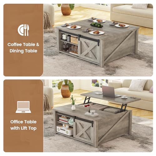 Image of SEDETA 31.5 inch Lift Top Coffee Table with Storage, Square Coffee Tables for Living Room, Farmhouse Coffee Table with Large Hidden Storage Compartment and Adjustable Shelves, Grey
