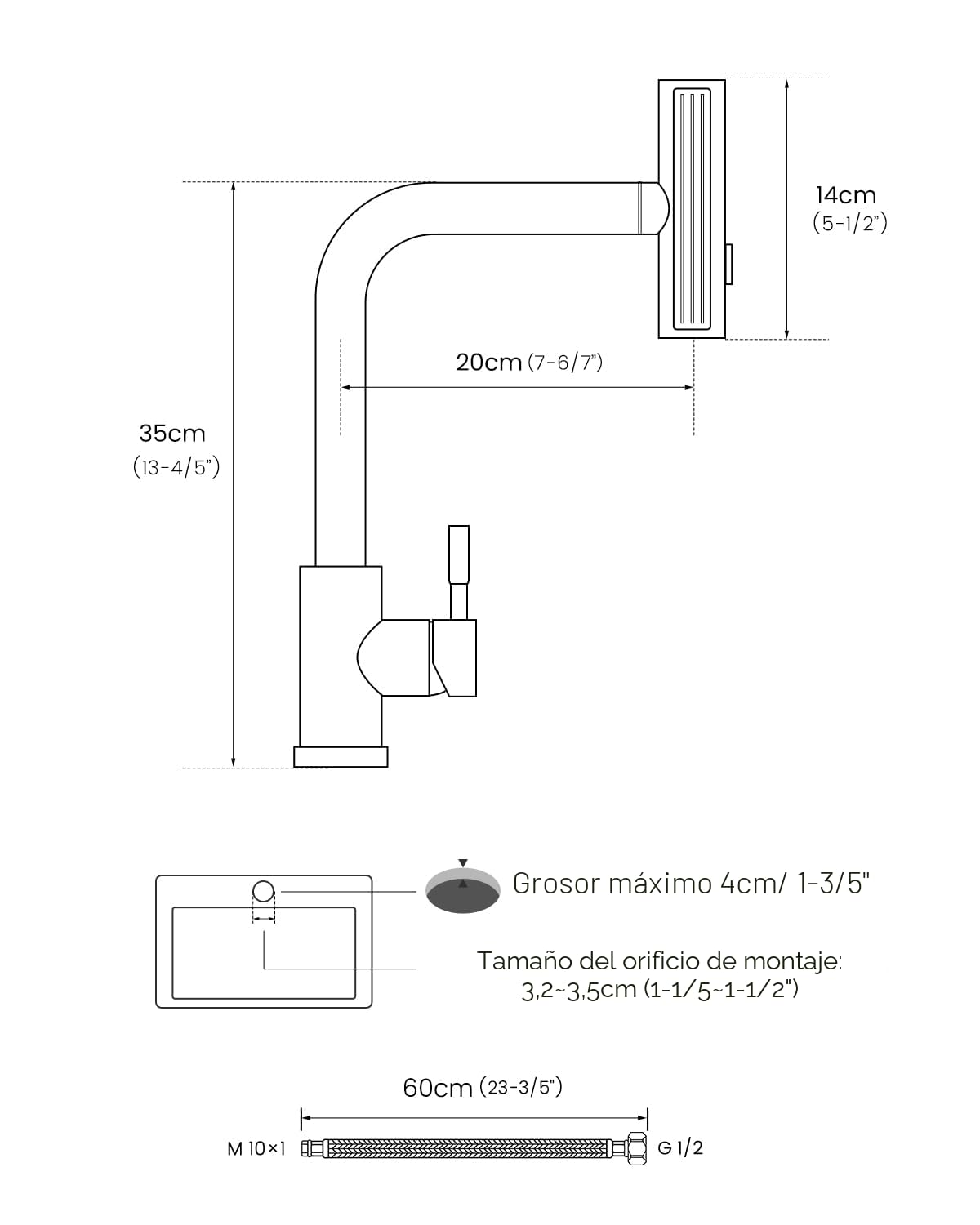 APPASO Grifo Cocina Waterfall, Grifo de cocina de alta presión, Grifo de cocina extraíble con 3 tipos de chorro giratorio 360°, Acero inoxidable Cepillado