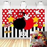 DERMAEX 7x5FT Cartoon Black Mouse Red Polka Dots Photography Backdrop for 1st 2nd 3rd Girls Kids Mouse Birthday Party Supplies Photo Background Baby Shower Banner Photo Studio Props-L8