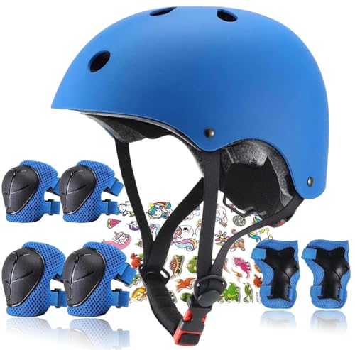 Image of FOOKCIAN Kids Helmet,Toddler Skateboard Helmets for Ages 2-3-5-8-14 Years Boys Girls with Knee and Elbow Pads Wrist Guards fit Roller Skates,Skateboarding,Skating Scooter Adjustable Kids Helmet