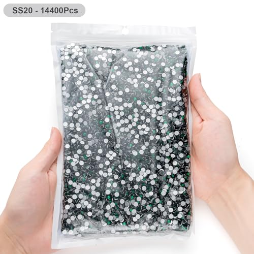 Image of Flatback Rhinestones Bulk, 14400PCS Malachite Green Rhinestones for Clothes DIY Decoration Crafts, Malachite Green, SS20, 4.6-4.8mm
