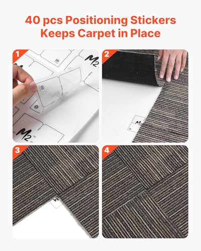 Image of VEVOR Carpet Tiles Reusable 24x24 inch, 24 PCS Modular Carpet Square Rug, Commercial Floor Soft Padded for Seamless Cover 96sq.ft, Easy DIY for Living Room Bedroom Office Indoor,Gray & Brown