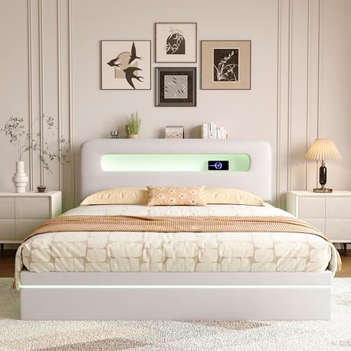 Liuyoyo Cama tapizada de 160 x 200 cm con iluminación LED, moderna cama hidráulica con almacenamiento, funda de terciopelo, espacio de almacenamiento en la cama y cabecero, cama doble con somier, cama