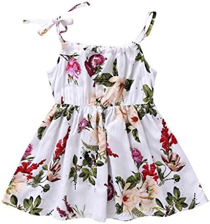 Toddler Baby Girls Sister Matching Outfits Floral Summer Dress Straps Sleeveless Beach Dress Playwear (B-White, 9-12 Months)