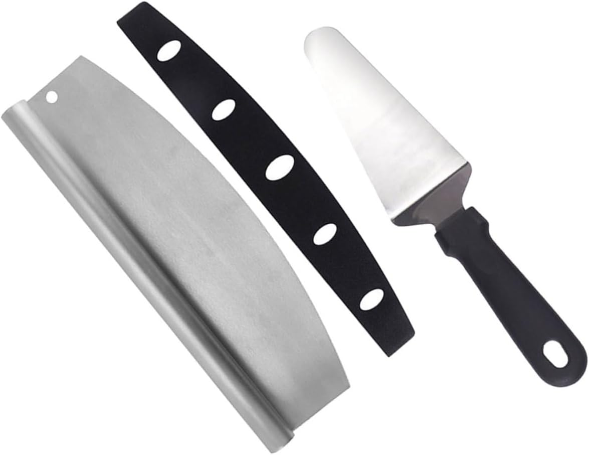 KALLORY Pizza Cutter and Shovel Set 2pcs Stainless Steel Pizza Slicer with Pp Sheath Multifunctional Kitchen Gadget for Homemade Preparation and Serving