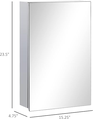 Miniatura 3 de kleankin Botiquín de pared con espejo, armario de espejo de baño montado en la pared con puerta con bisagras, estantes de almacenamiento para sala