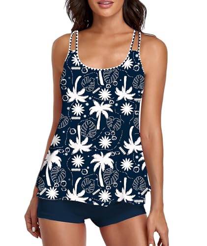 Image of Urchics 2026 Women Two Piece Tankini Swimsuit Tummy Control Plus Size Long Torso Top and High Waisted Boyshorts Bathing Suits