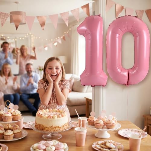 Image of Number 10 Balloon Foil Mylar Balloons for Birthday Party Decoration (Baby Pink, 32 Inch)