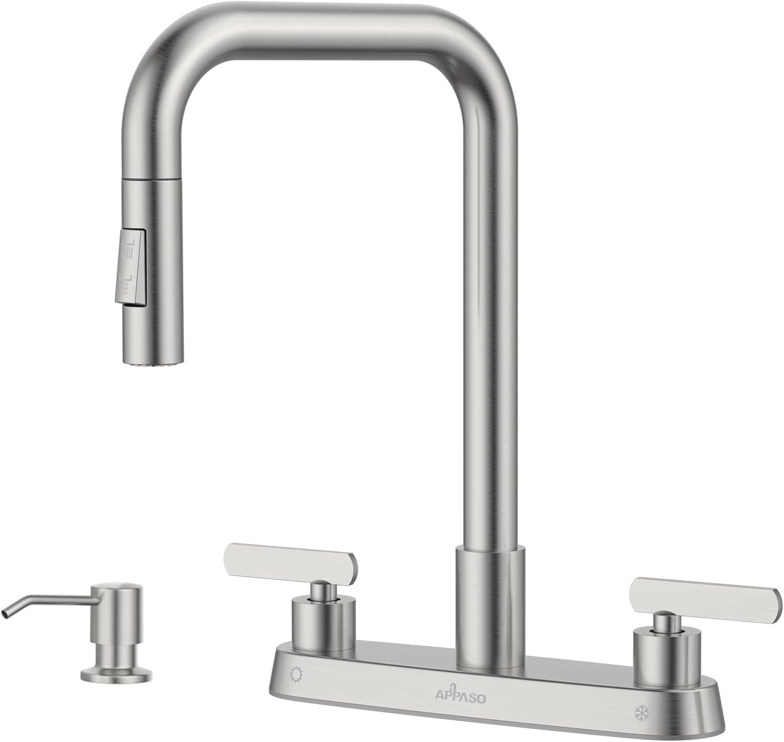 2 Handle Kitchen Faucet, 4 Hole Kitchen Faucets with Pull Down Sprayer, Kitchen Sink Faucets 8 Inch, Brushed Nickel Kitchen Faucet with Soap Dispenser, Stainless Steel Kitchen Faucets for RV